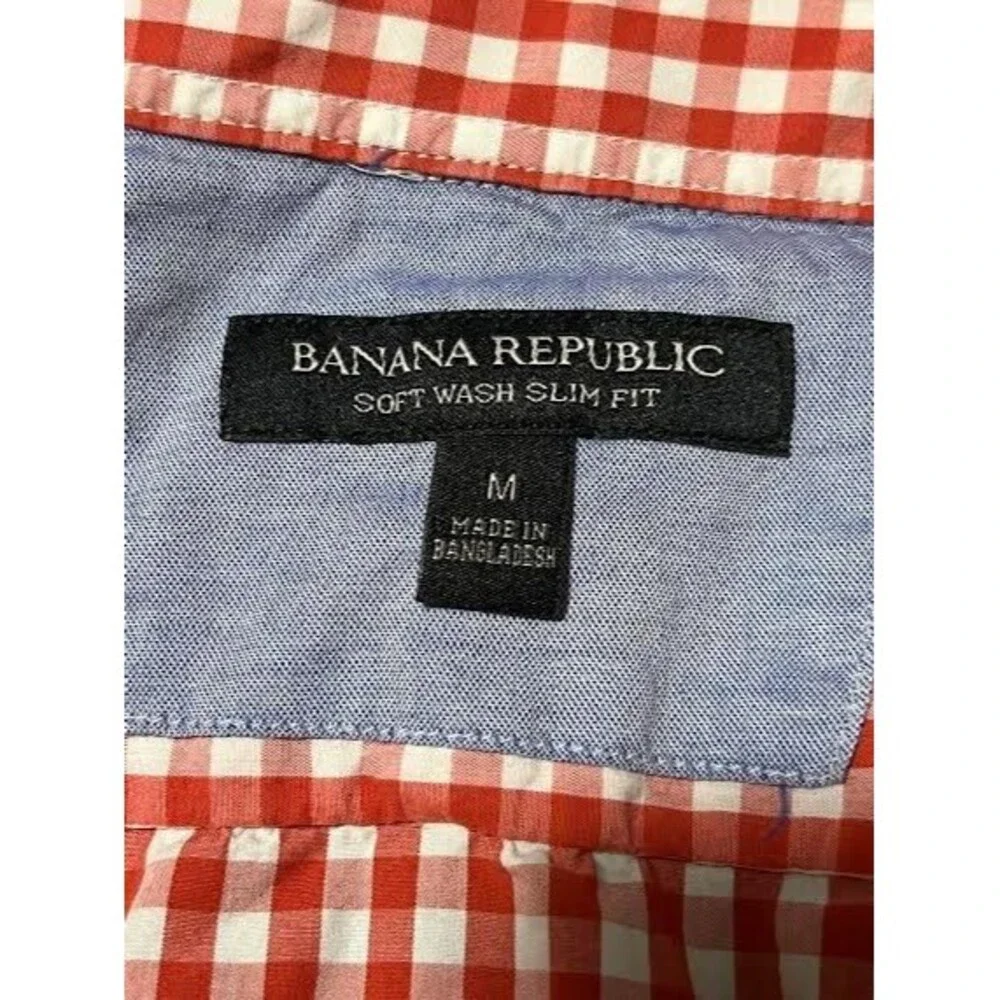 Banana Republic Shirt Mens Medium Red Gingham Button Down With Blue Interior